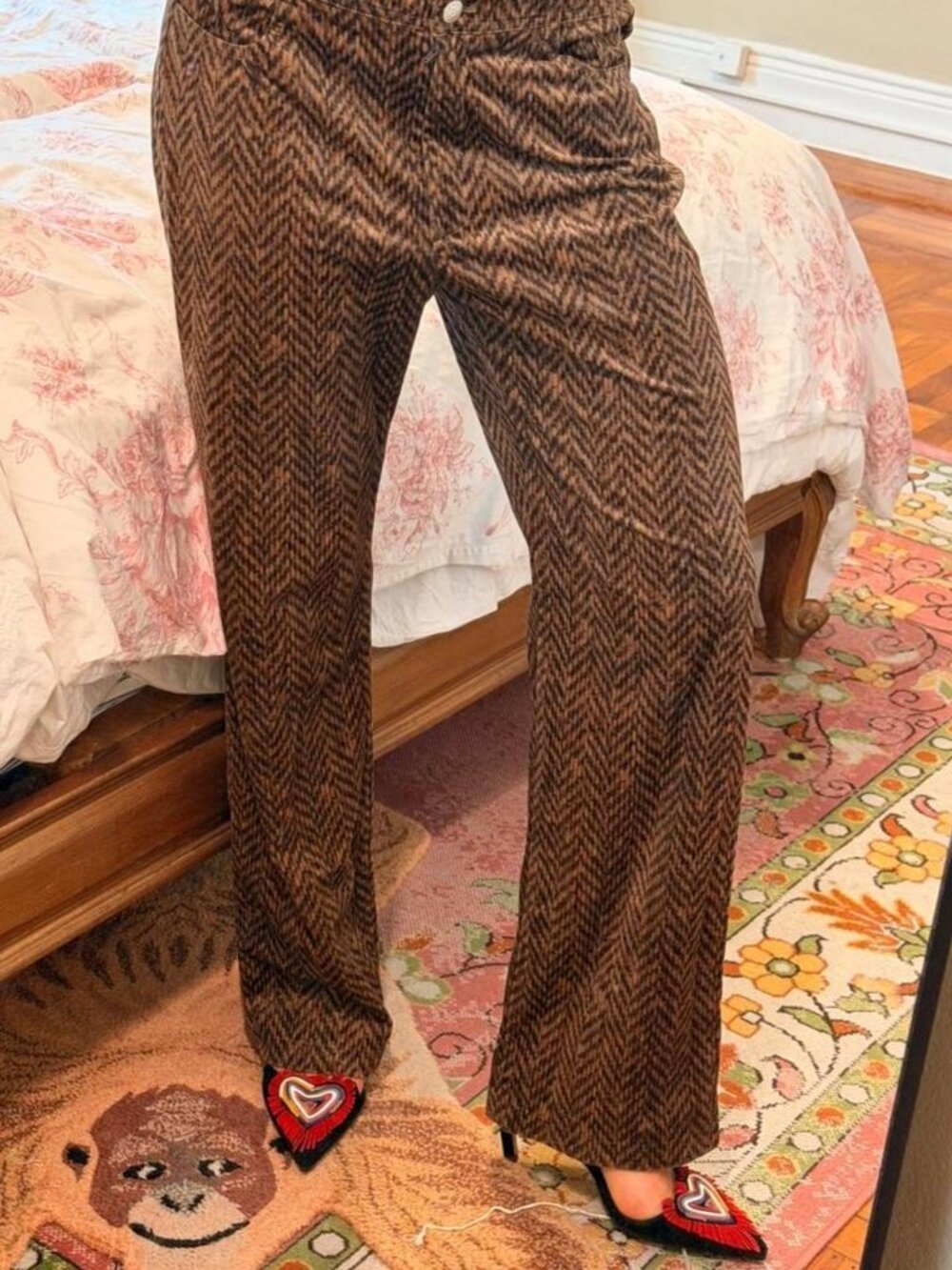 LAAGAM Brown Black Chevron Velvet Corduroy Pants Size S